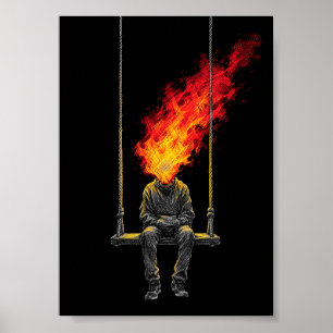 Poster Arte Gráfico de Rua Surrealista com Cabeça Flameja