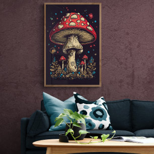 Poster Arte IA Retro Mushroom 70 Vintagem Psicodélica
