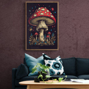 Poster Arte IA Retro Mushroom 70   Vintagem Psicodélica