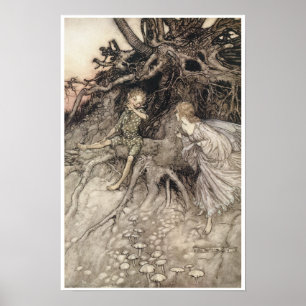 Poster Arte ideal da fada do vintage de noite de plenos