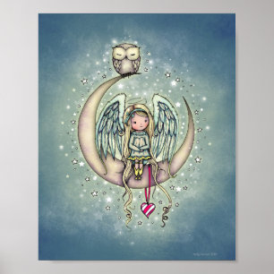Poster Arte Ilustrada de Pequeno Anjo e Coruja