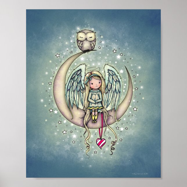 Poster Arte Ilustrada de Pequeno Anjo e Coruja (Frente)