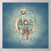 Arte Ilustrada de Pequeno Anjo e Coruja