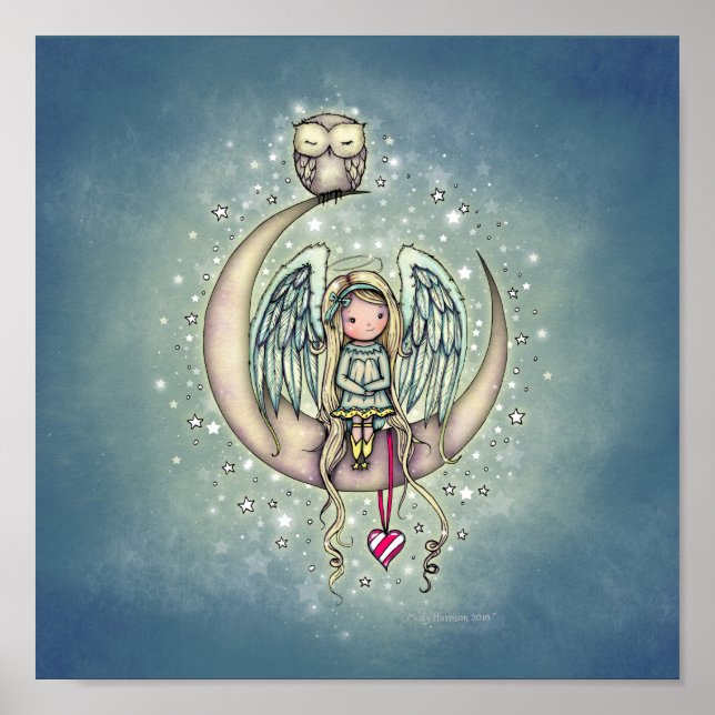 Poster Arte Ilustrada de Pequeno Anjo e Coruja (Frente)