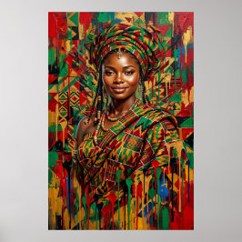 Poster Arte Impasto Geométrica Kente Rainha Pan-Africana