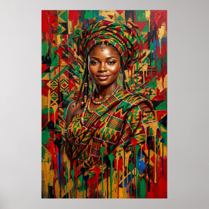 Poster Arte Impasto Geométrica Kente Rainha Pan-Africana