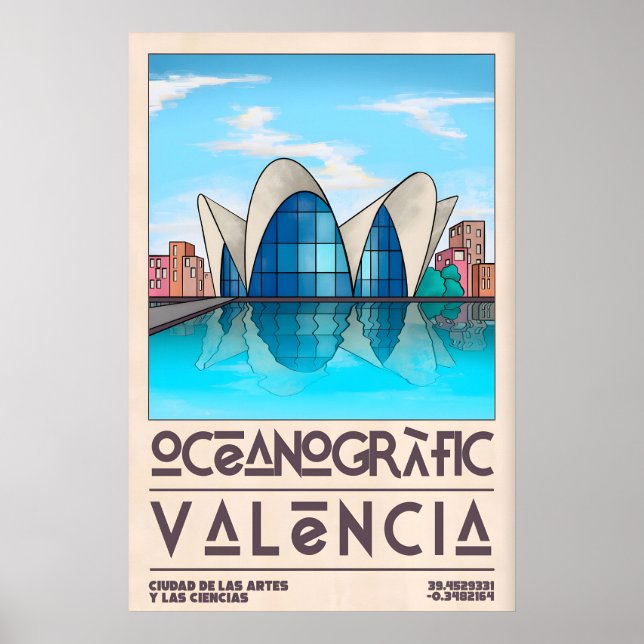 Poster Arte impressa costeira de meados do século, Valênc (Frente)