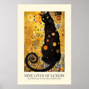 Poster Arte Impressa de Gato Preto Inspirada em Klimt Opu
