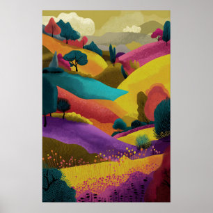 Poster Arte impressa de paisagem abstrata colorida Colina
