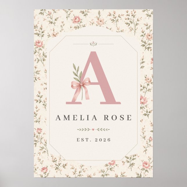 Poster Arte impressa personalizada de inicial vintage par (Frente)