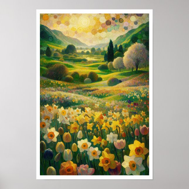 Poster Arte Impressionista do Primavera Meadow Daffodil (Frente)