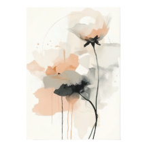 Arte Impresso Floral de Papoula Abstrata | Minimal