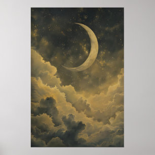 Poster Arte Imprimível da Lua Celestial Vintage, Lua Míst