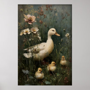 Poster Arte Imprimível de Família de Patos Antigos, Pato