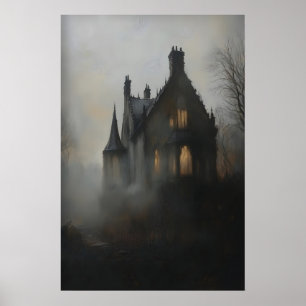 Poster Arte Imprimível de Mansão Gótica Assombrada Dark A