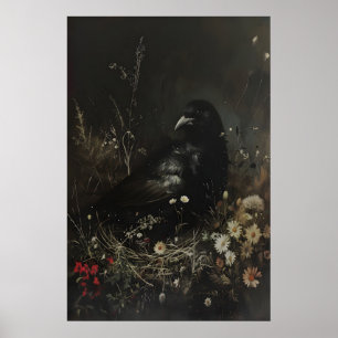 Poster Arte Imprimível de Pássaro Preto Vintage, Arte de