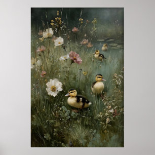 Poster Arte Imprimível de Patinhos Antigos, Pato Minimali