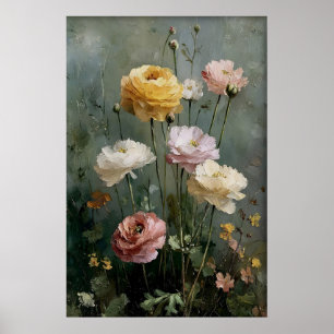 Poster Arte Imprimível de Ranunculus, Antiga Primavera