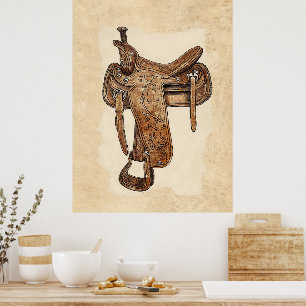 Poster Arte Imprimível de Sela de Couro Vintage para Pare