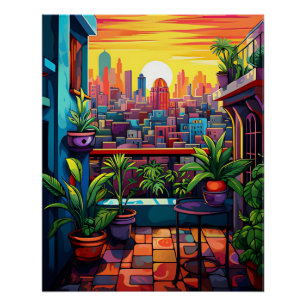 Póster [Arte Imprimível] Sunset em uma cidade, Estilo Mat