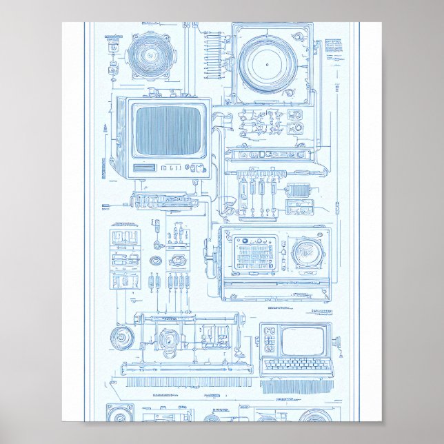 Poster Arte Industrial Vintage: Máquina Modular Retro-Tec (Frente)