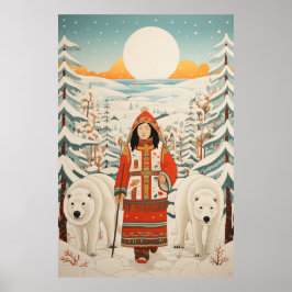 Poster Arte Inspirada no Inuit: Vida Árctica e Animais