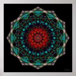Poster Arte Intrincada de Mandala Geométrica Vermelha e T