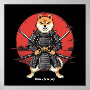 Poster Arte Japonês Shiba Inu Samurai Design Gráfico
