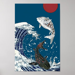 Poster Arte japonesa do KOI, yinyang