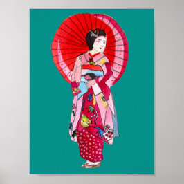 Poster Arte japonesa Geisha com guarda-chuva