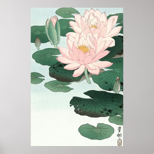 Poster Arte Japonesa Rosa Waterlily (Frente)