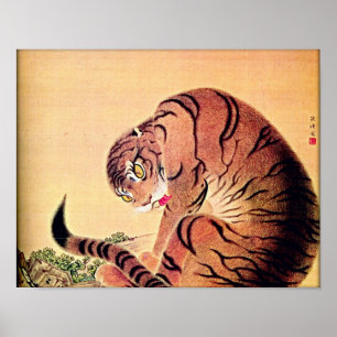 Póster Arte japonesa Ukiyo-E de Woodblock do tigre