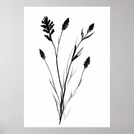 Poster Arte lavanda de flores de solteiro preto e branco
