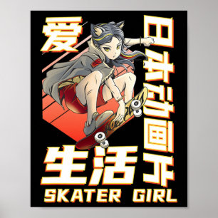 Poster Arte Legal de Anime de Mulheres Skate Cool Skatebo