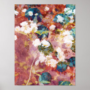 Poster Arte legal e moderna de padrão de flores romântica