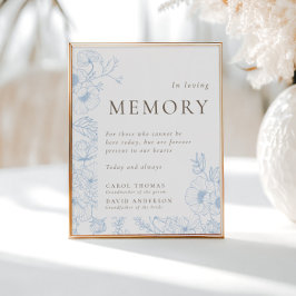 Poster Arte Linear de Floral Azul Francês Em Memória Amor