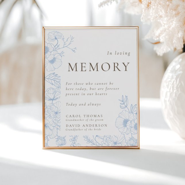 Poster Arte Linear de Floral Azul Francês Em Memória Amor (Criador carregado)