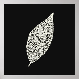 Poster Arte linear de Folha de Esqueleto Preto e Branco