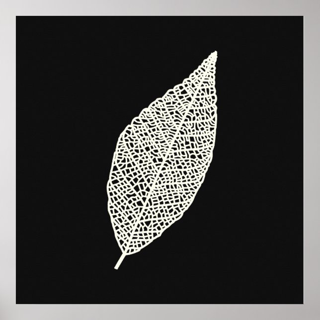 Poster Arte linear de Folha de Esqueleto Preto e Branco (Frente)