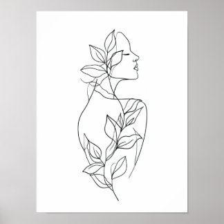 Poster Arte Linear de Mulher Abstrata | Minimalista Botân