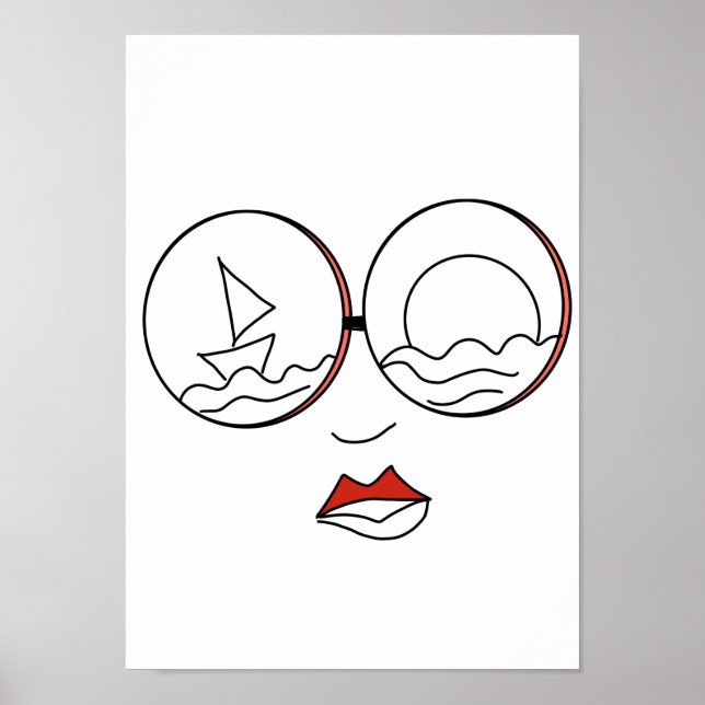 Poster Arte Linear de Mulher Verão Praia (Frente)