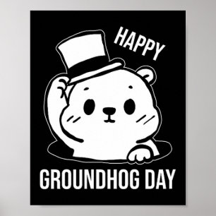 Poster Arte Linear Feliz Dia do Groundhog 