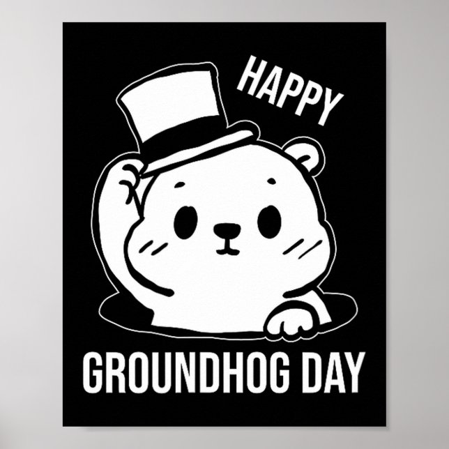 Poster Arte Linear Feliz Dia do Groundhog  (Frente)