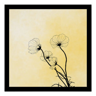 Póster arte linear floral de orquídea em amarelo