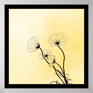 Poster arte linear floral de orquídea em amarelo