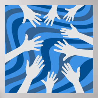Poster Arte Linhas Azul das Mãos Retrotraídas