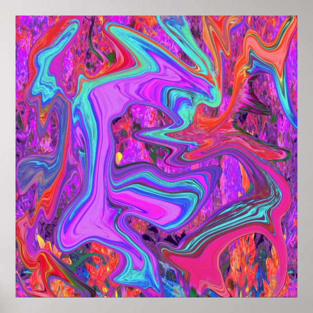 Poster Arte líquida Abstrato cor-de-rosa, azul e laranja (Frente)