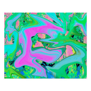 Póster Arte Líquida Rosa Antigo e Azul Claro em Hortênsia