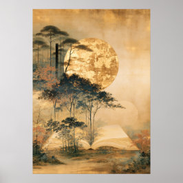 Poster Arte literária Neo-Rinpa Floresta enluarada de Pág