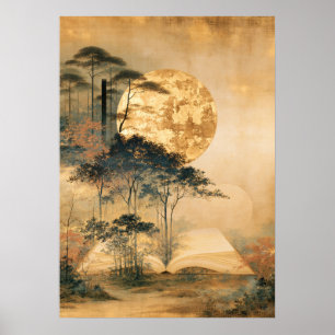 Poster Arte literária Neo-Rinpa Floresta enluarada de Pág